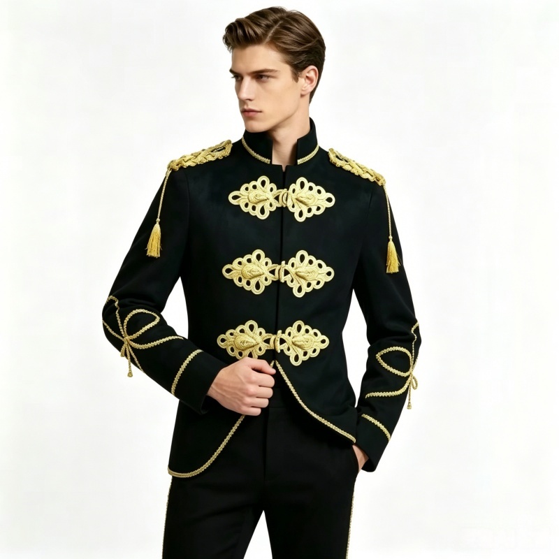 Velvet Blazer Vintage - Men's Velvet Jacket Golden Rope Epaulet