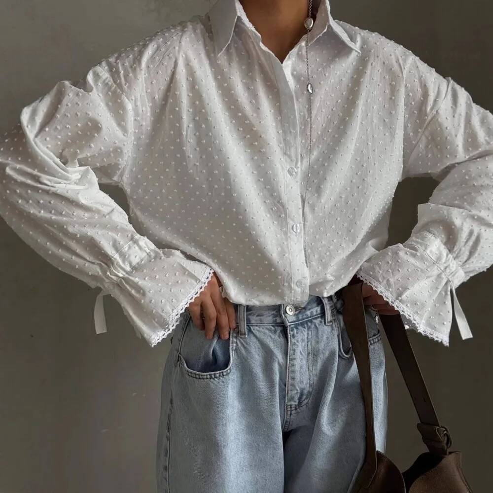 Crochet Top Boho - Single Breasted Cardigan Cotton Blouse Women's