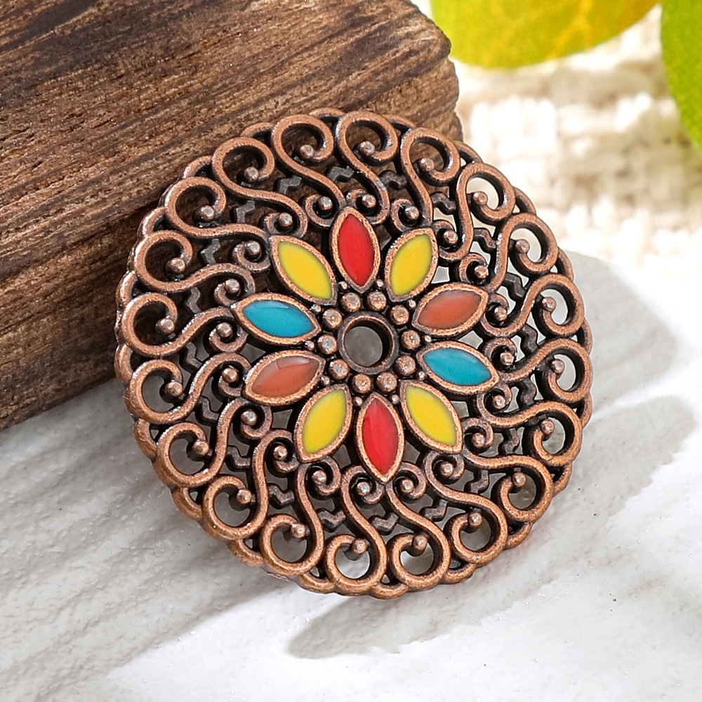 Vintage Fashion Jewelry Necklaces - Vintage Copper Bronze Bohemia Enamel Round