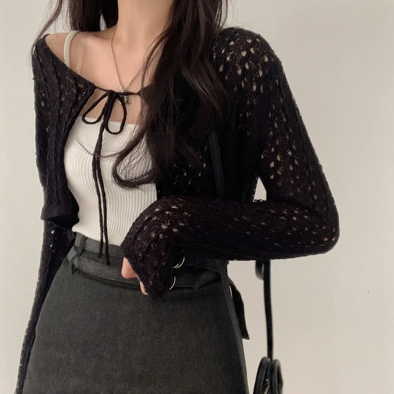 Women Tie Front Crop Cardigan  - đánh giá và giá Crochet Top Boho