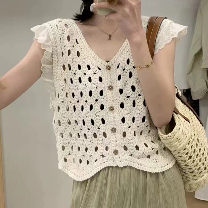 Ruffle Trim Crochet Vest Top B - đánh giá và giá Crochet Top Boho
