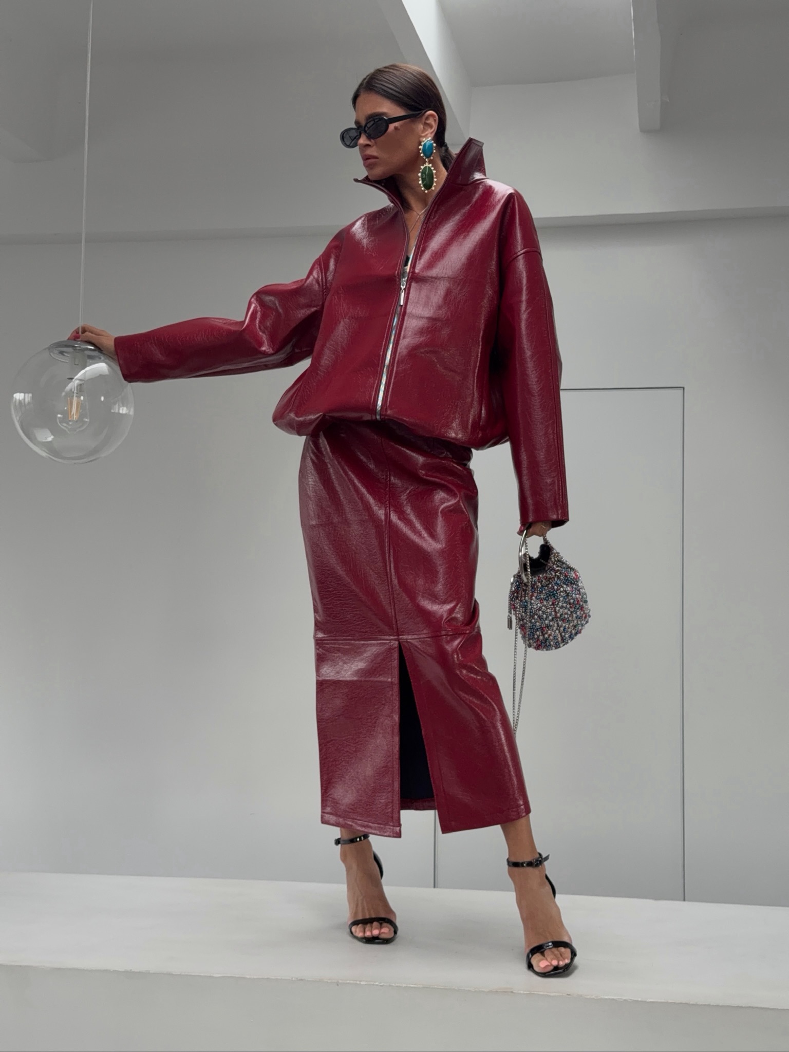 Women Shiny PU Leather 2‑Piece - đánh giá và giá Vintage Fashion Jacket