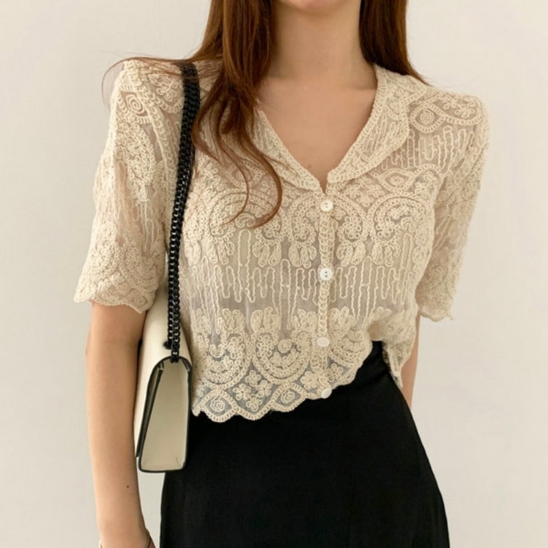Sheer Embroidery Lace Blouse C - đánh giá và giá Crochet Top Boho