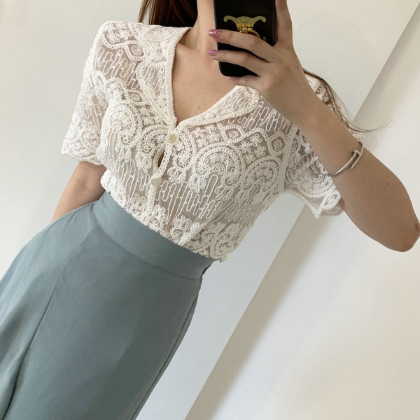 Sheer Embroidery Lace Blouse C - đánh giá và giá Crochet Top Boho
