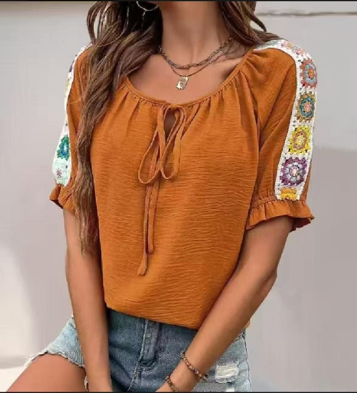 Boho Women's Blouse Tie Front  - đánh giá và giá Crochet Top Boho
