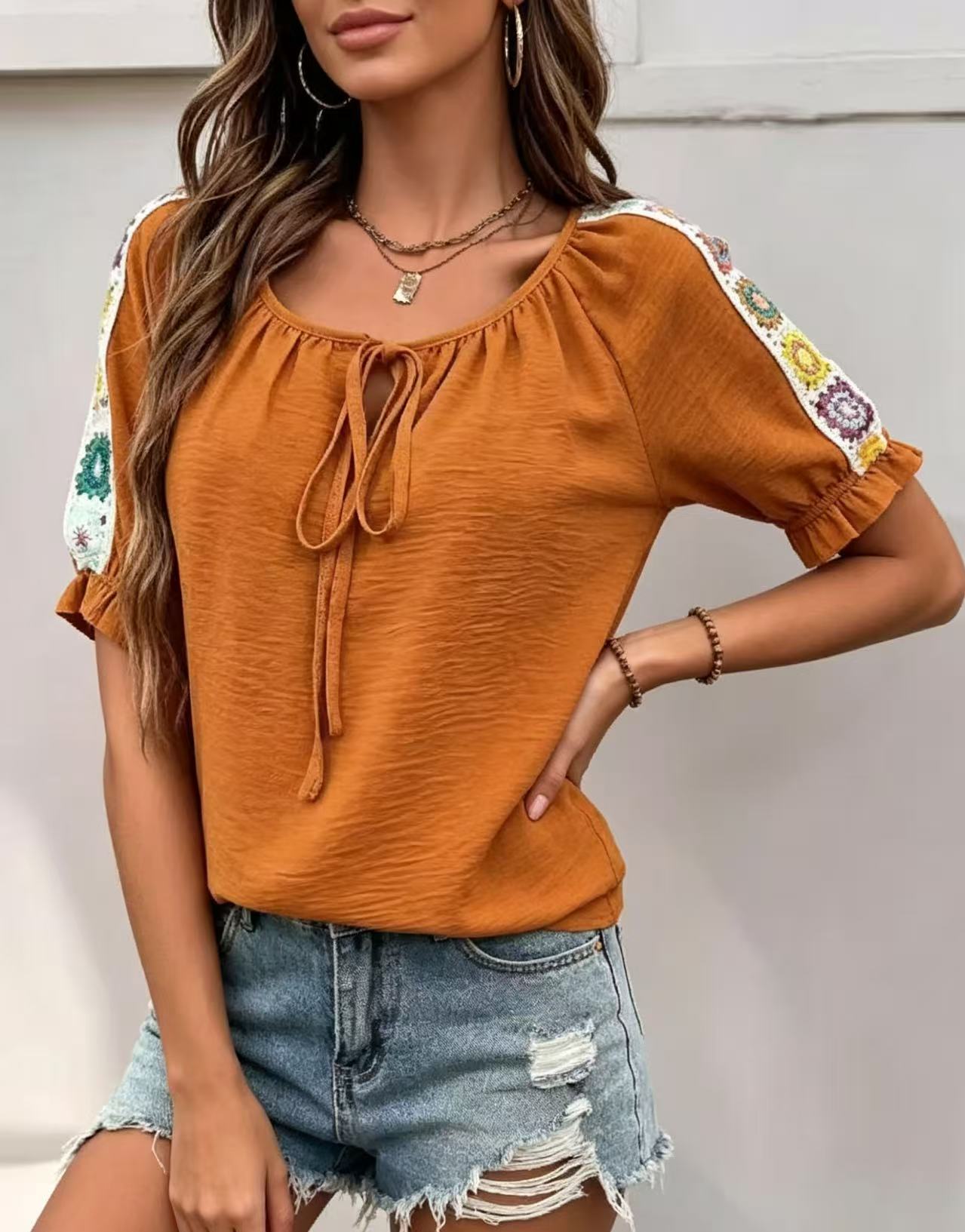 Boho Women's Blouse Tie Front  - đánh giá và giá Crochet Top Boho