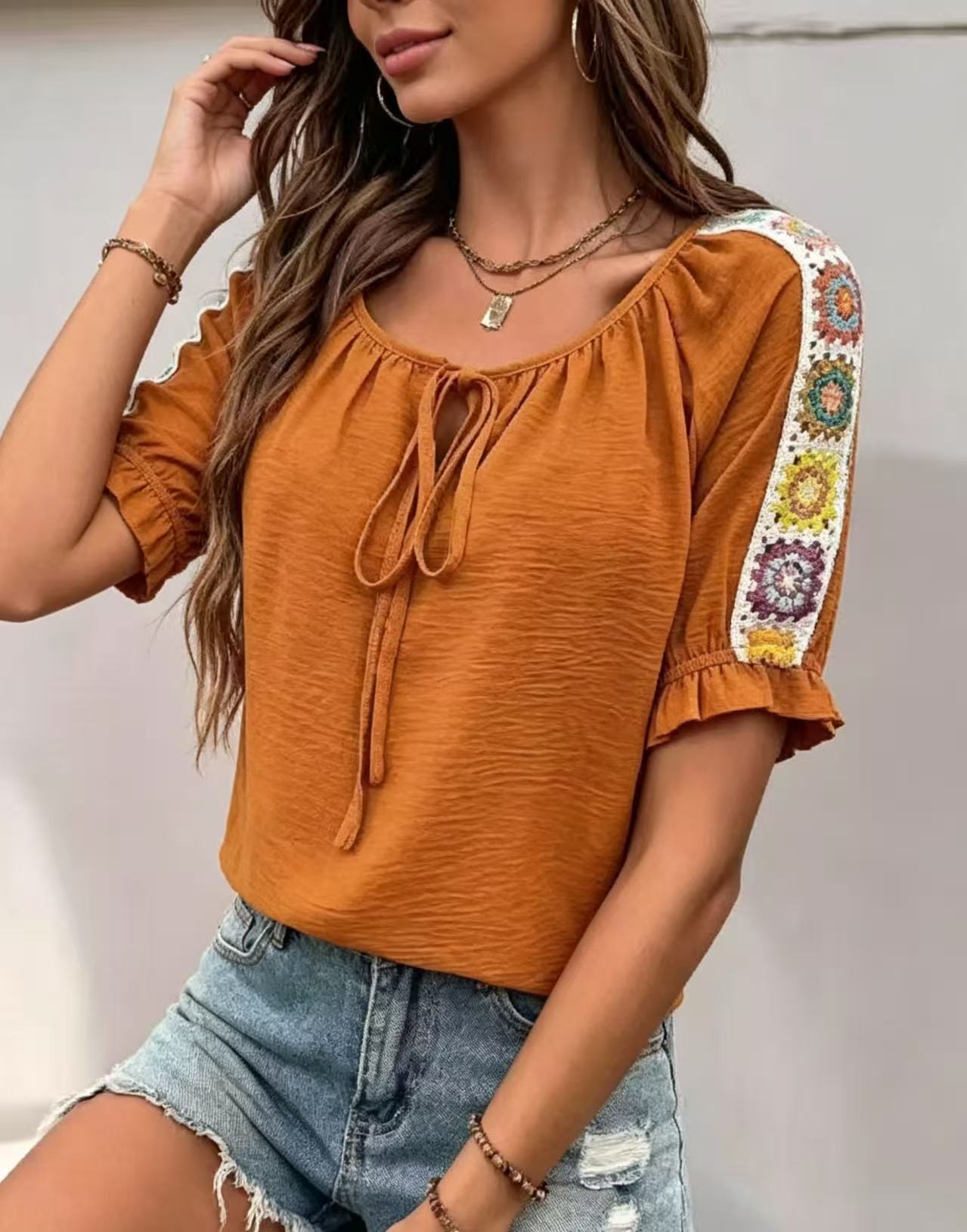 Boho Women's Blouse Tie Front  - đánh giá và giá Crochet Top Boho