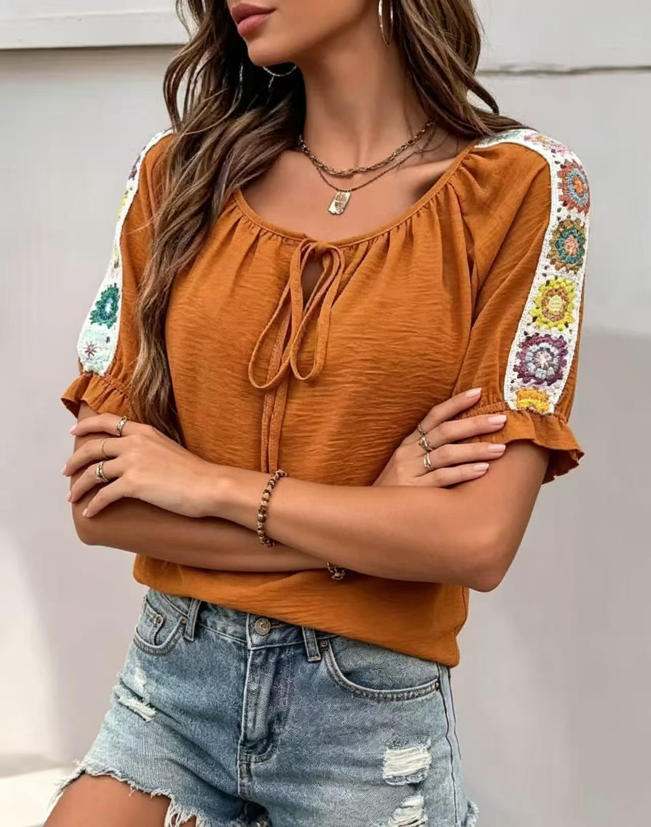 Boho Women's Blouse Tie Front  - đánh giá và giá Crochet Top Boho